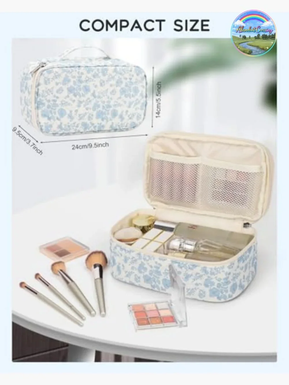 Double Layer Travel Makeup Bag with Brush Compartments, Portable Cosmetic